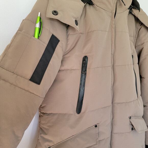 Noize Mid Length Parka Winter Jacket Addie Sz M Khaki Neutral Minimalist Warm - Picture 3 of 15